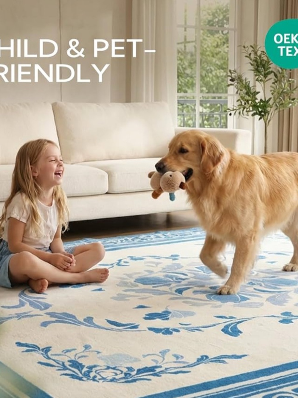 Blue Floral Area Rug - Picture 4 of 8